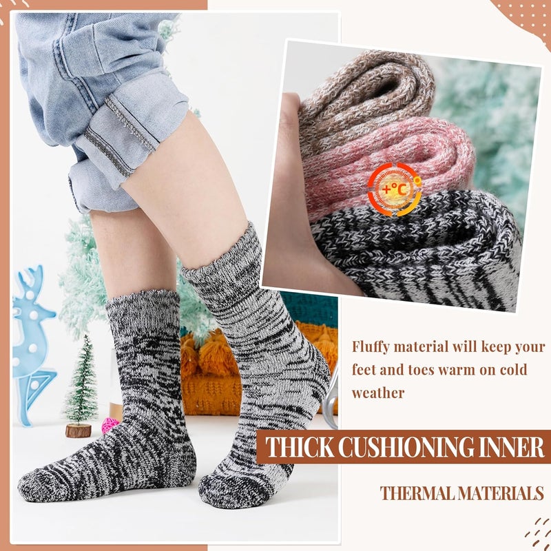 Velice Merino Wool Socks for Women 5 Pairs Warm Winter Hiking Thick Thermal Cozy Boot Work Soft Ladies Crew Socks - Image 2